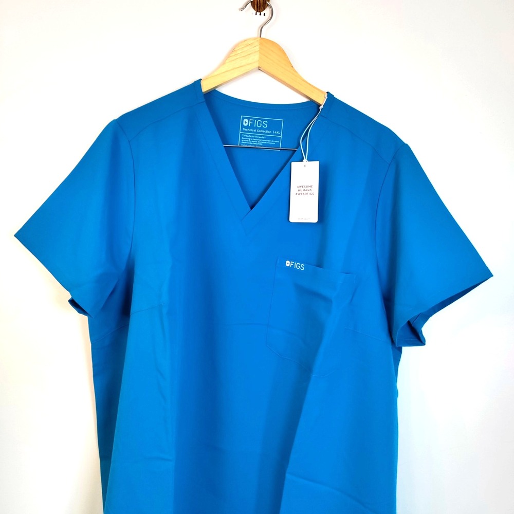 NWT Figs 4XL Catarina Extremes Ocean Blue One-Pocket‎ Medical Nurse Scrub Top - Picture 3 of 13